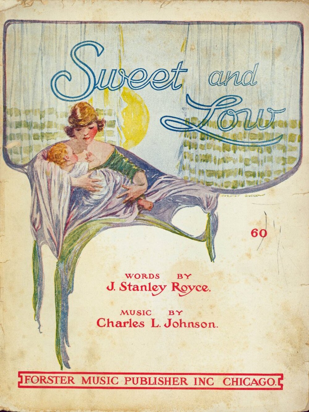 "SWEET and LOW" by J Stanley Royce/Charles L Johnson-Antiq. 11x14 Sht.Music-1919